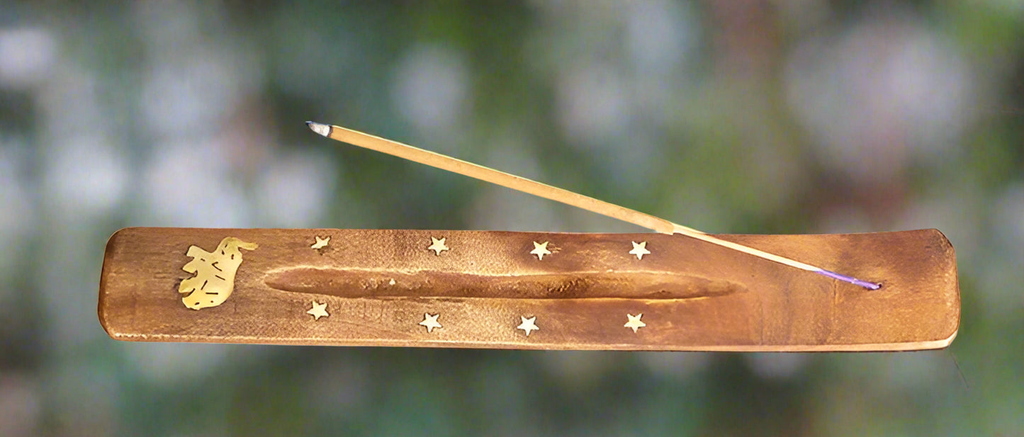 Joy Intention Kit includes Wood Incense Burner with Brass Elephant Inlay