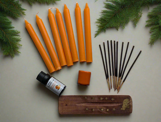 Joy Intention Kit includes Wood Incense Burner with Brass Elephant Inlay